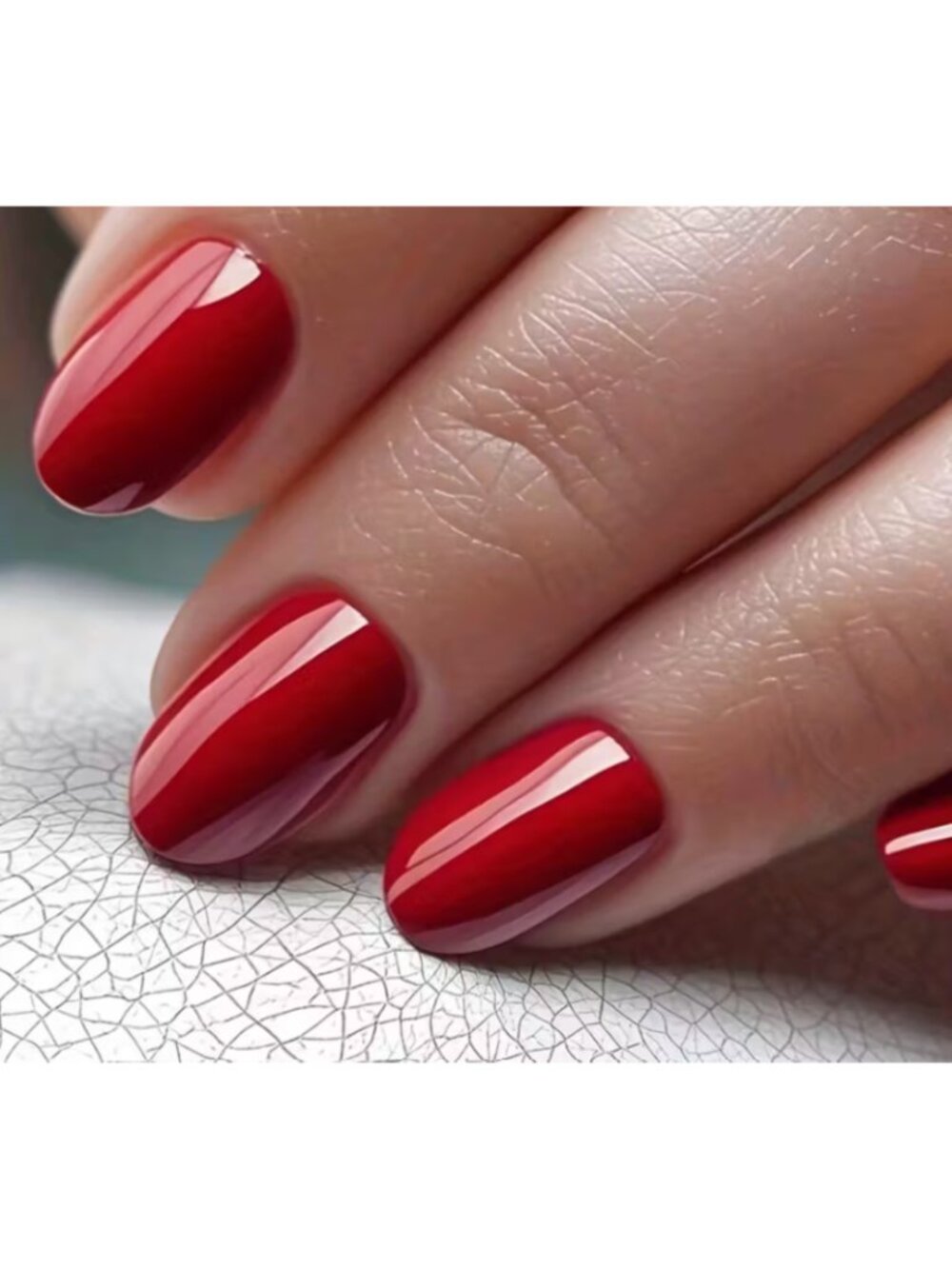 24pcs Glossy Pure Red Short Oval Press-On Nails – Salon Style Full Cover Acrylic - Picture 3 of 7